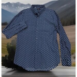 7‎ Diamonds Mens Shirt Blue Large Geometric Print Made Well Long Sleeve MINT